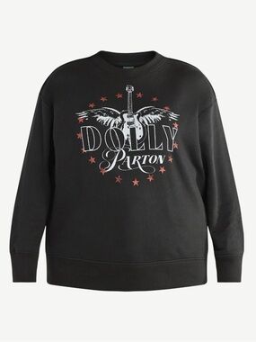 Terra & Sky Dolly Parton Black Graphic Crewneck Sweatshirt in Color Black Soot